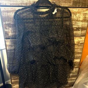 Adam Lippes Collective Black & Gold Tiered Mini Dress Size 0 Tulle Free-Spirit